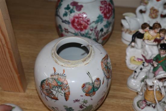 Two Chinese famille rose ginger jars and covers height 15cm